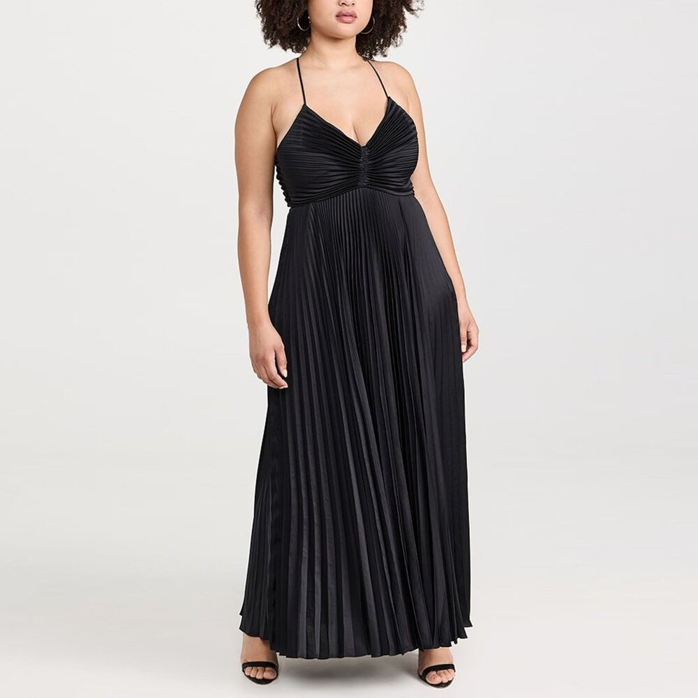 NWT A.L.C. Aries Black Pleated Maxi‎ Dress Size 14